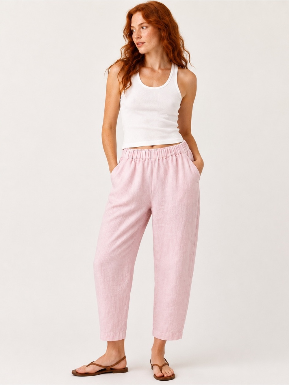Vintage Dressing Betsy 100% Linen Blush Pink Wide Leg Pants Size 1 XS/S